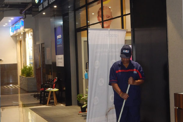 Professional cleaning staff at work